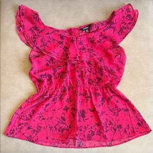 Express Pink Floral Ruffle Blouse